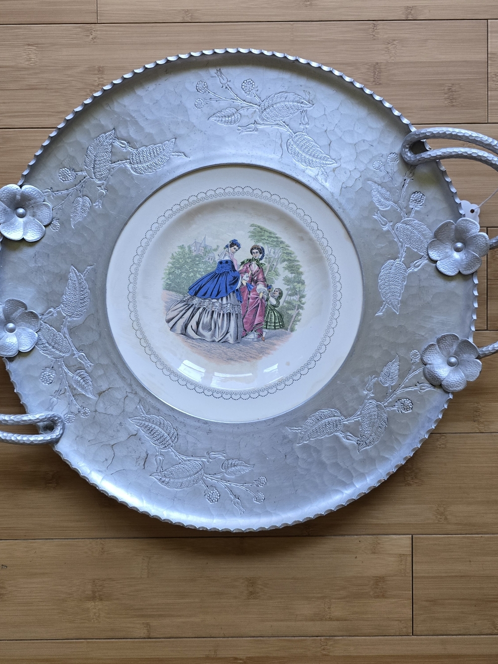 Farberware Silver Floral Embossed Serving Tray with Victorian Center